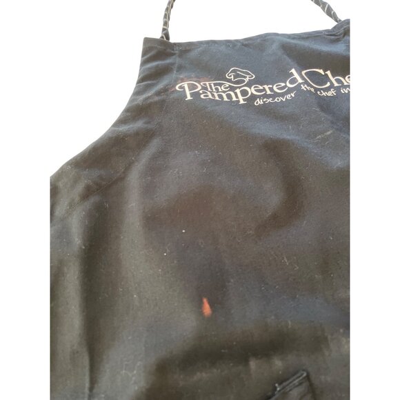 The Pampered Chef Black Apron With Pockets & Striped Trim 1n - Picture 2 of 7